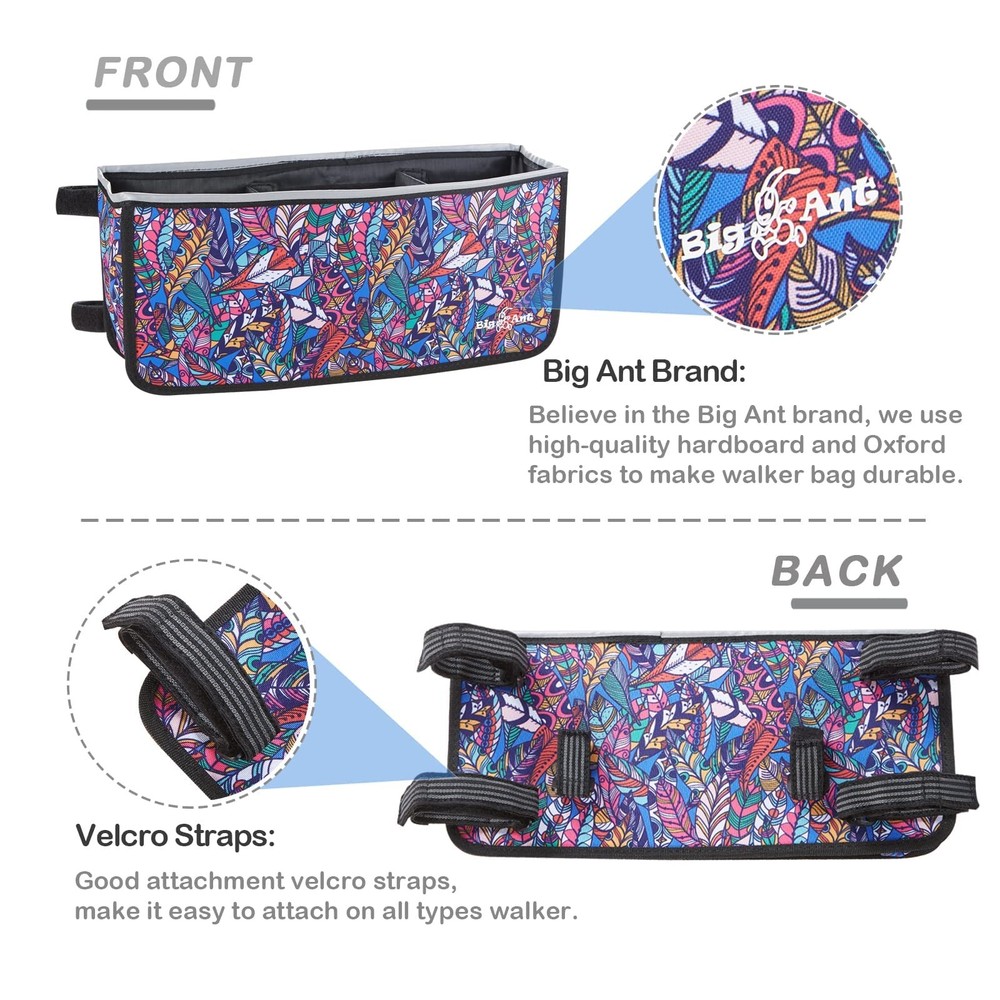 Walker Basket, Walker Storage Bag with Split Boards and Straps, Foldable Walk...