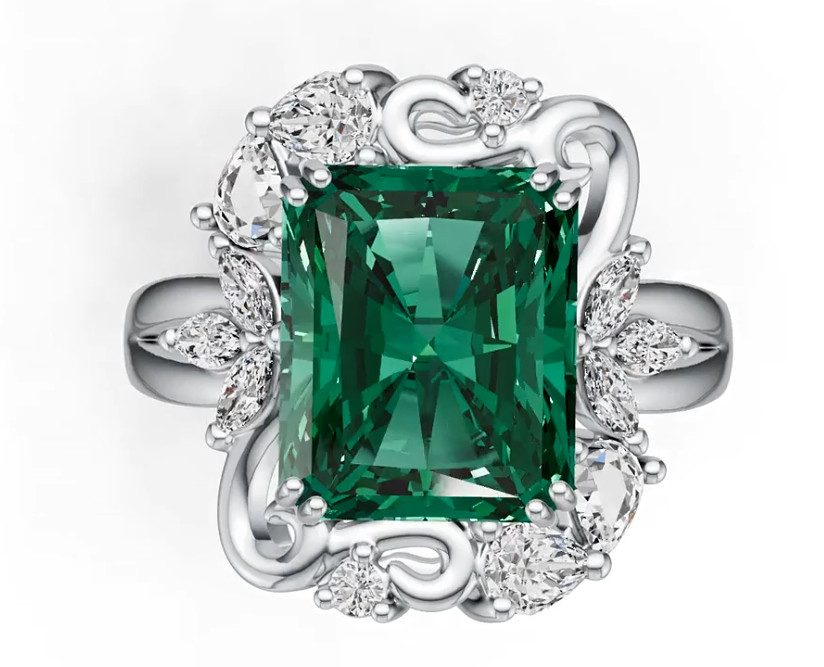 Sterling Silver Semi Mount Ring Setting Emerald OCT 12x10mm Art Deco
