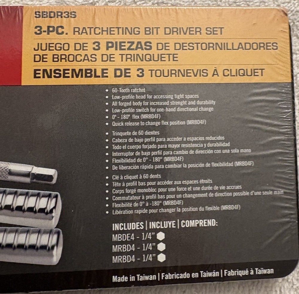 Mac Tools 3 Pc. Ratcheting Bit Driver Set w/Plastic Storage Tray