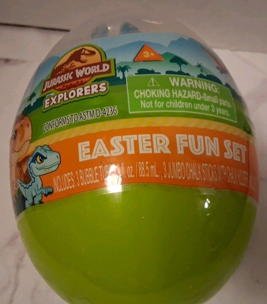 Jurassic World Explorers Easter Fun Set Bubbles Chalk Mini Disc New Unopened