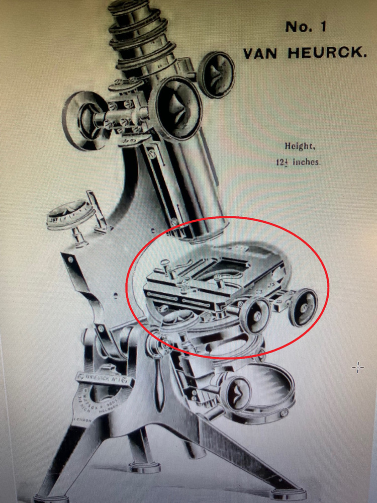 Antique Brass Rotating Mechanical Stage for Watson Van Heurck Microscope c1910