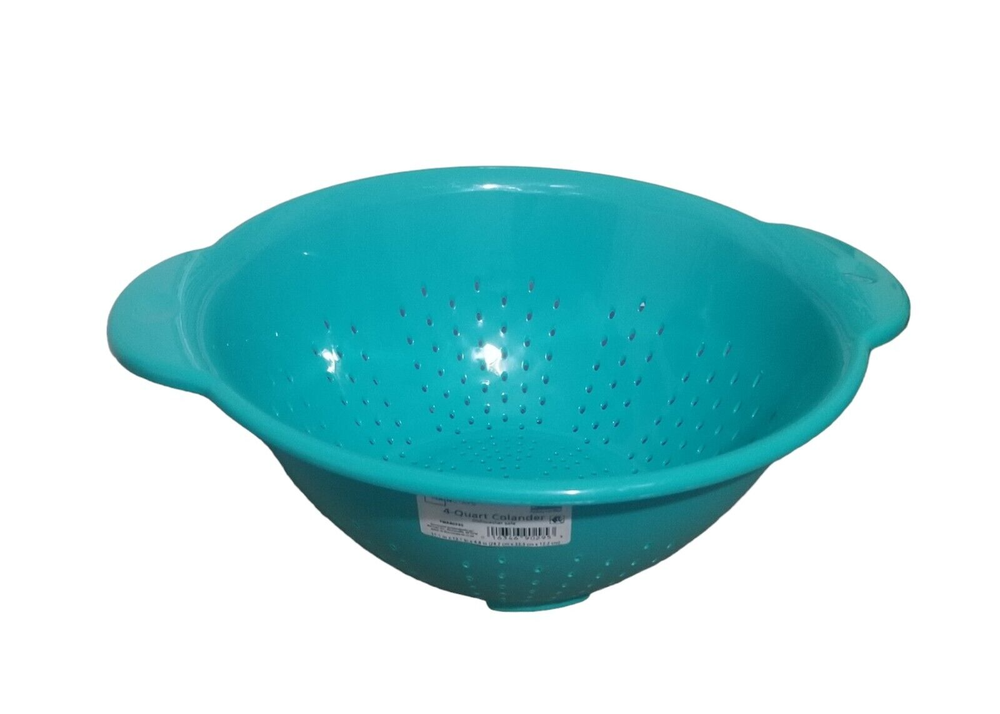 Colander 4 Quart Teal Polypropylene Plastic dishwasher safe strainer