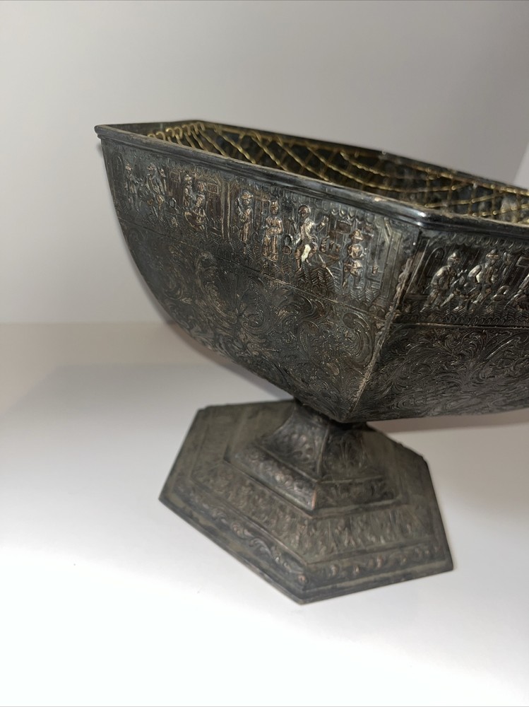 ANTIQUE DUTCH COLONIAL BOWL SILVER PLATE CENTER PIECE Danish design classic