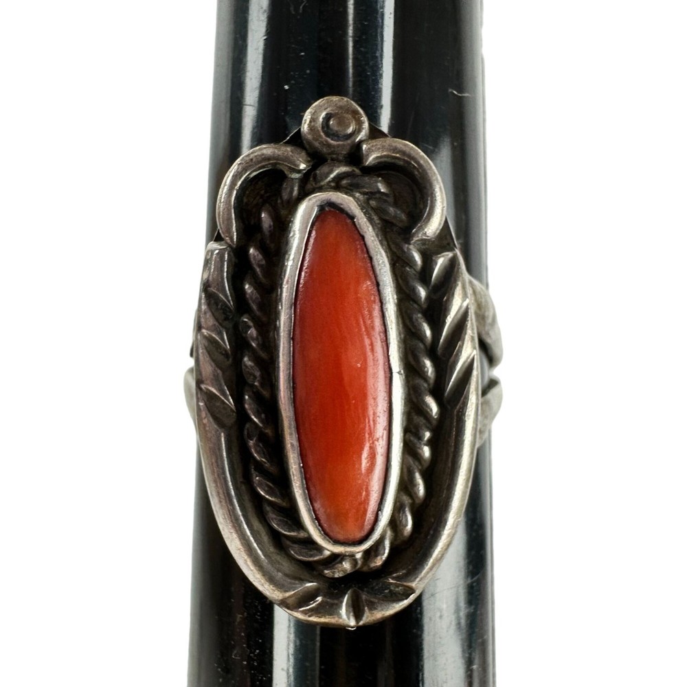 Coral & Silver Ring Size 6