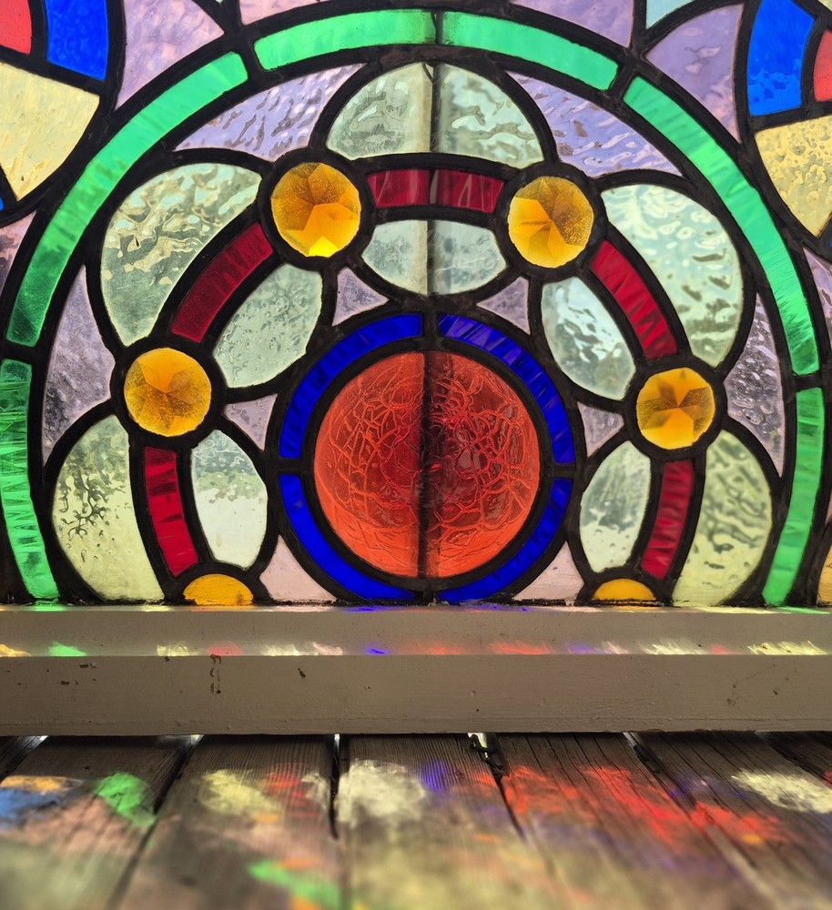 VICTORIAN STAINED GLASS ARCH WINDOW GOTHIC FRAME (2)
