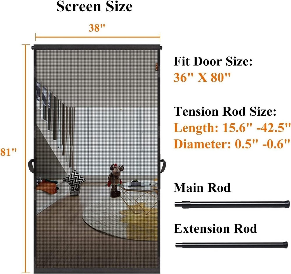 Retractable Hanging Screen Door for 36" X 80" Entries - Easy Install & Fireproof