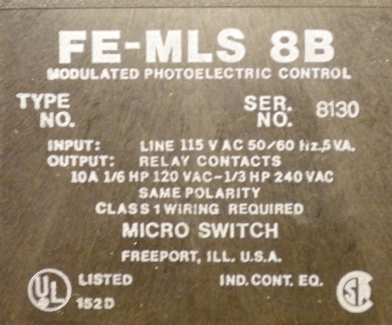 MICRO SWITCH PHOTOELECTRIC CONTROL FE-MLS 8B