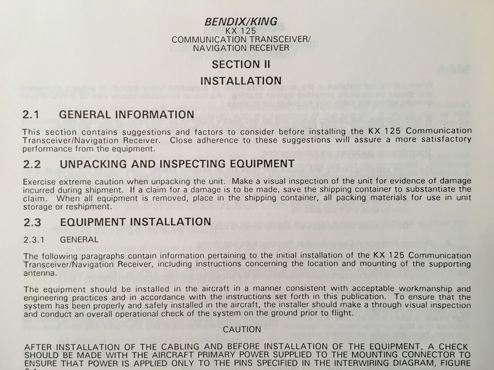 Bendix/King KX-125 Install and Operation Manual