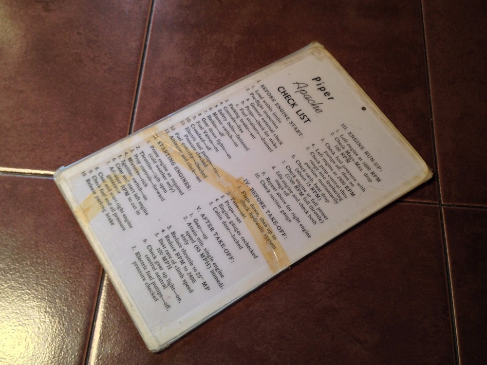 Original Piper Apache PA-23 Check List