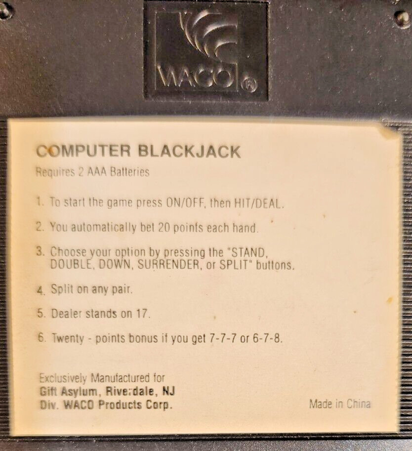 WACO Black Handheld Portable Electronic Computer Blackjack Classic Video Game