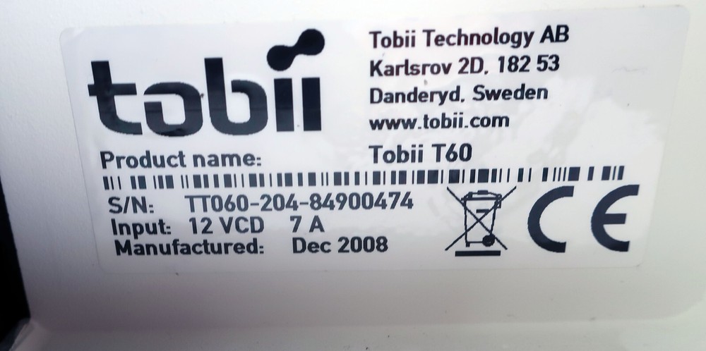 Tobii Technology T60 Eye Tracker + Case Visual Perception Human Factors Studies