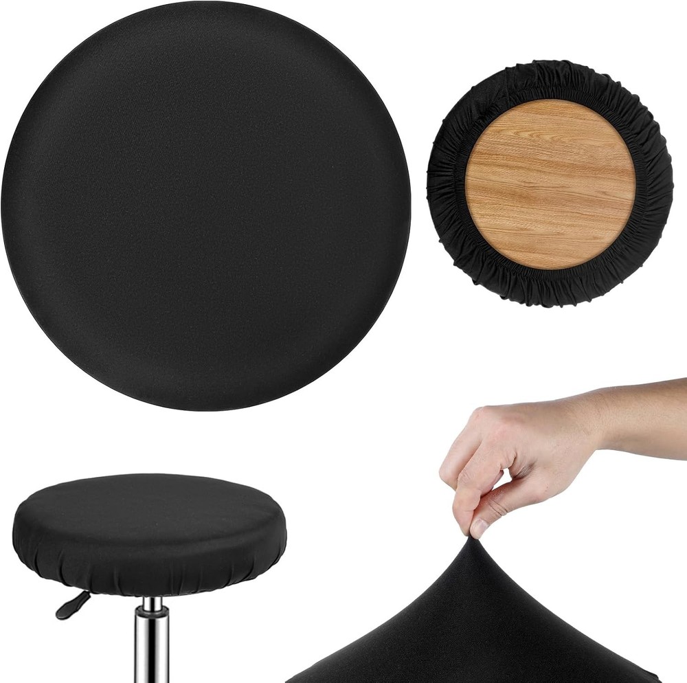 2 Pcs Bar Stool Covers Black Round High Elastic Bar Stool Covers Soft Stool