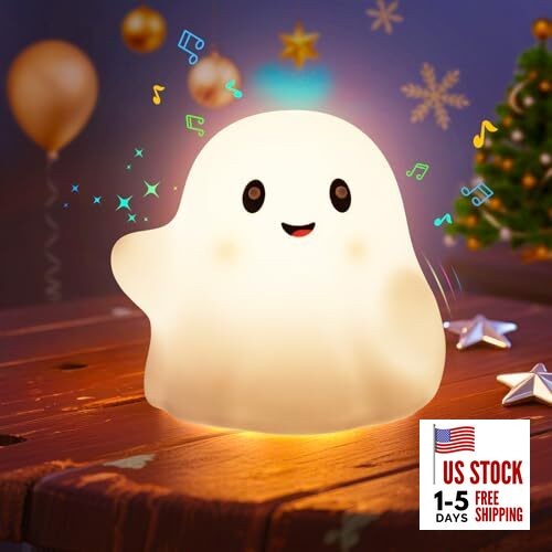 Rechargeable Night Light for Kids - Silicone Lamp with Touch Sensor White Ghost