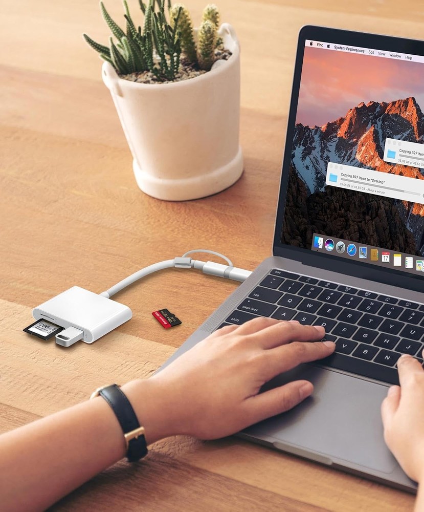 SD Card Reader for iPhone iPad Built-in Lightening & USB-C Dual Connectors Ca...