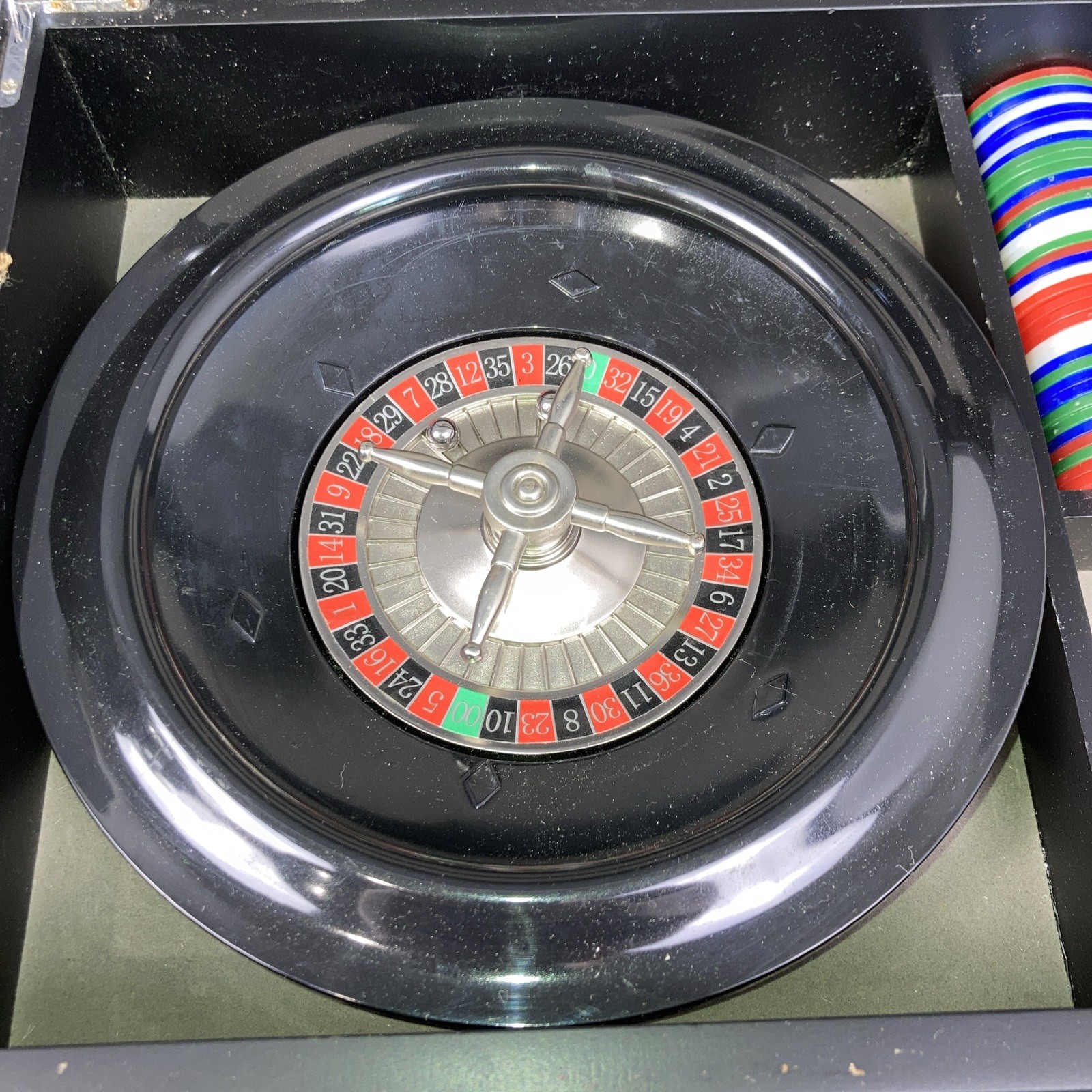 Vintage Casino Roulette Craps Blackjack Game Set in Wooden Case