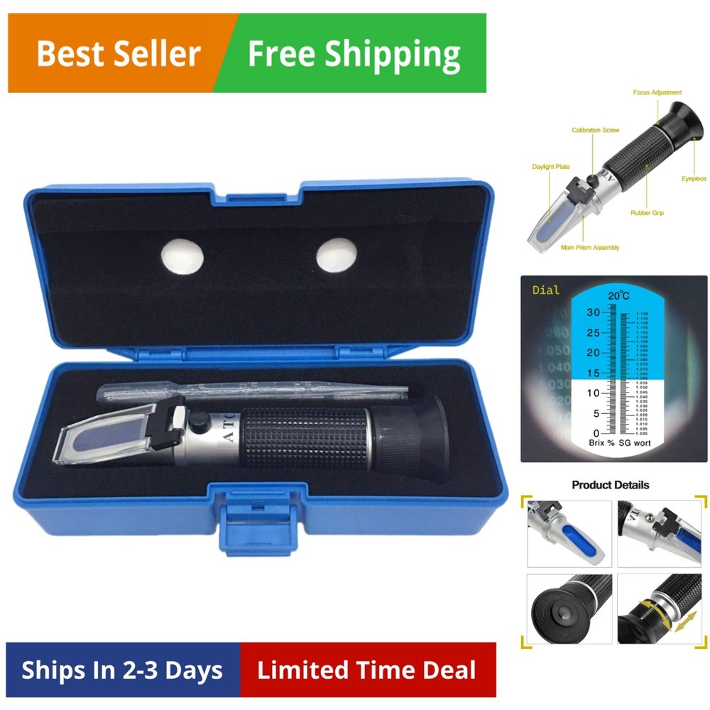 Brix Refractometer with ATC, Dual Scale - Specific Gravity & Brix, Hydrometer...