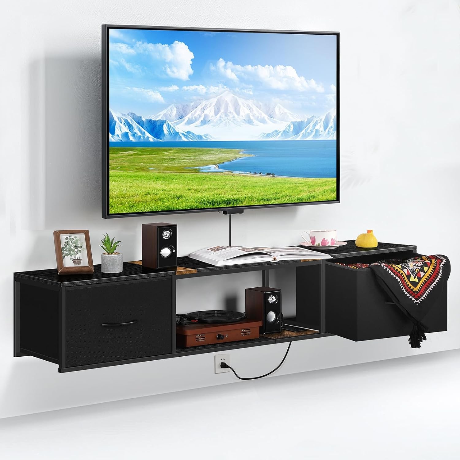 Floating TV Stand w/Power Outlets Wall Entertainment Center Drawers TV Console