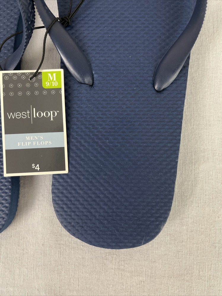NEW West Loop Men’s Solid Navy Blue Flip Flops Size Medium 9/10
