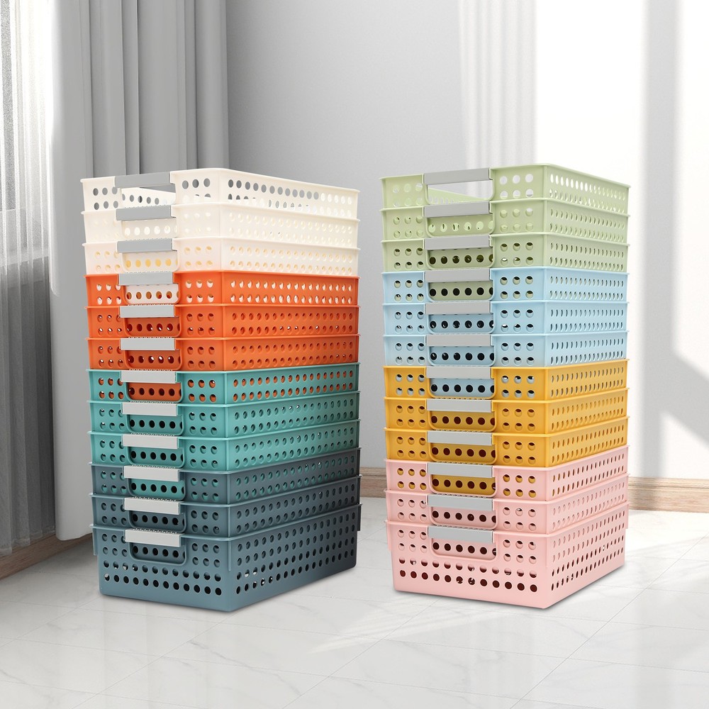 24 Pack Colorful Mesh Classroom Baskets, Stackable Storage Bin, Book Basket