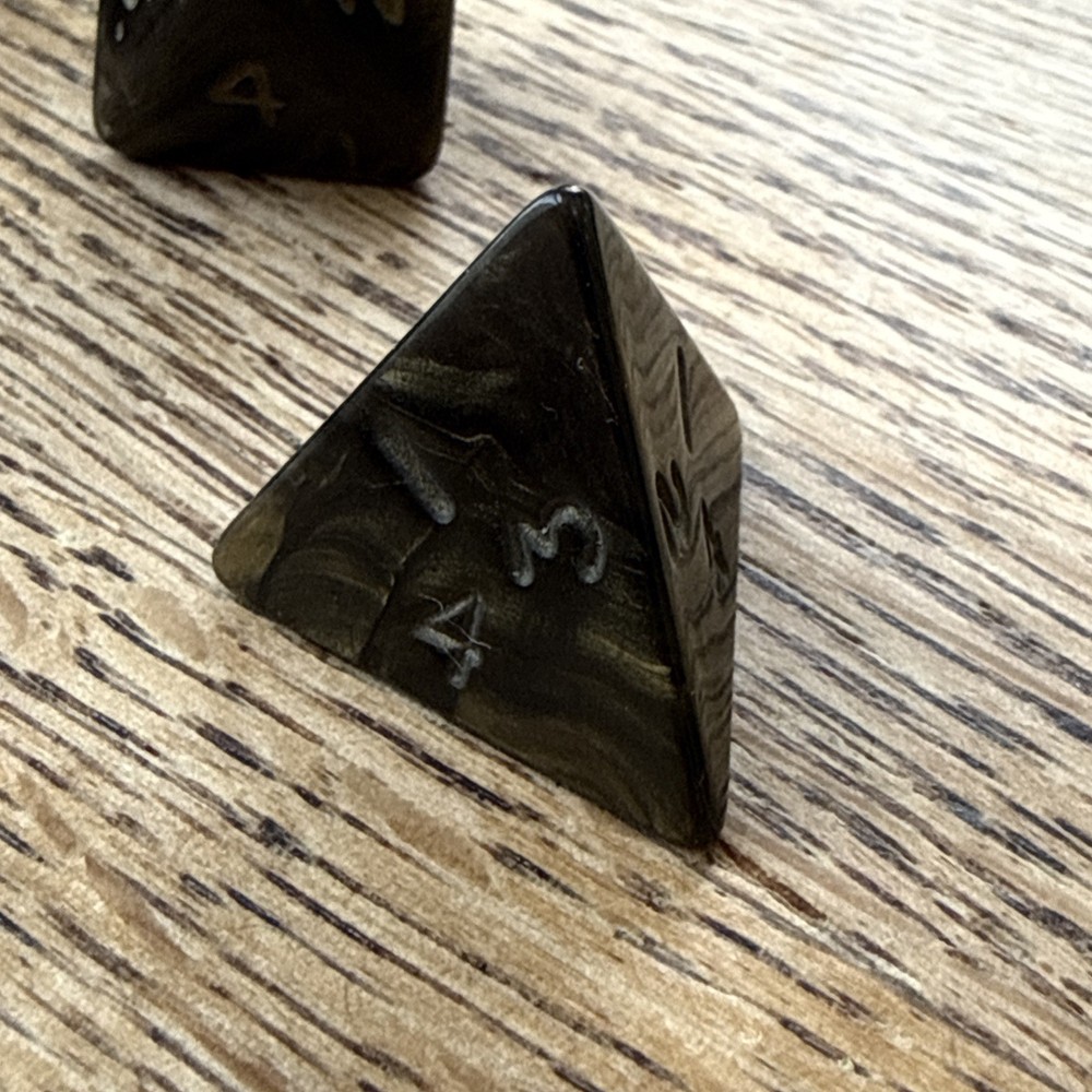Crystal Caste Ancient / Goldmist - Black - Complete 7 dice Set + 2 Extra D6