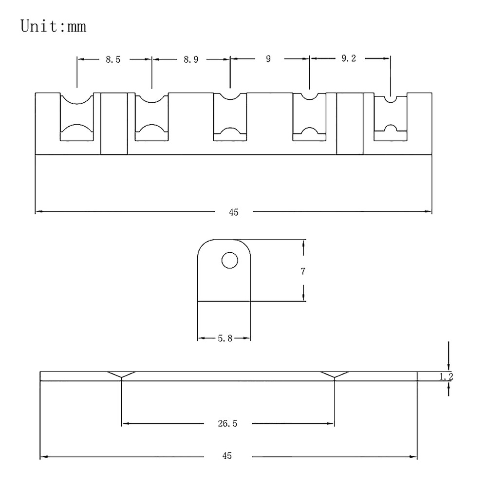 5 String 45mm Bass Nut Split Regulation Adjustable Height Brass Roller Nut