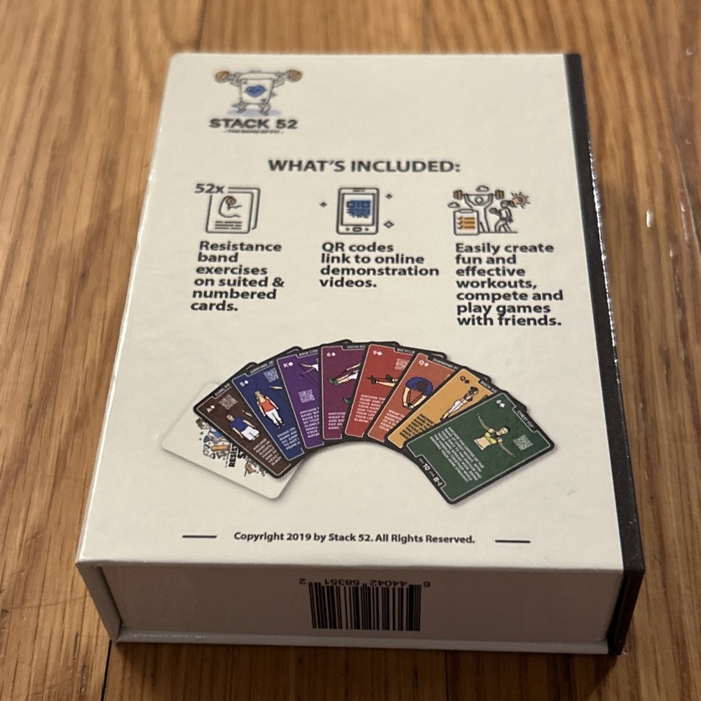Stack 52 Resistance Band Exercise Cards Workout Game With Box