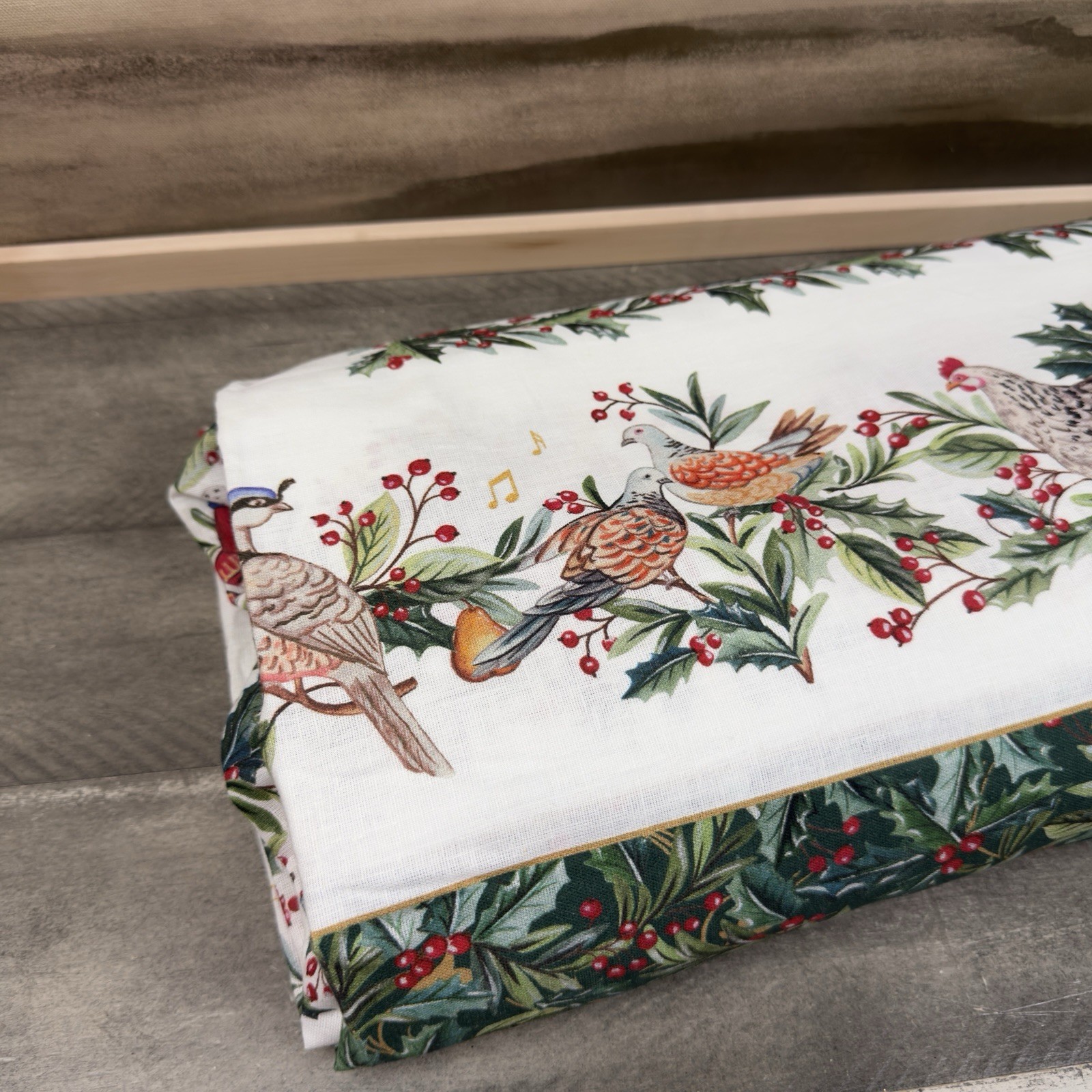 Pottery Barn 12 Days of Christmas Cotton/Linen Tablecloth 70”x126” Multi NWOT