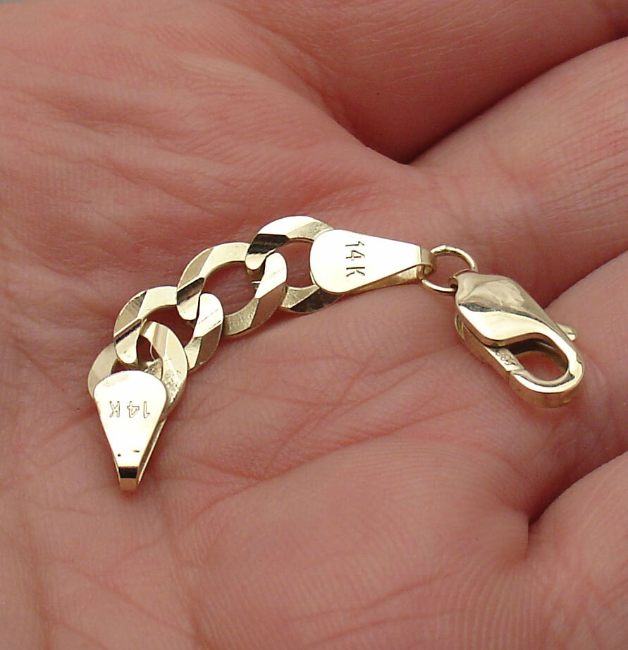 7mm Curb Cuban Link Chain Necklace Bracelet Extender REAL Solid 14K Yellow Gold