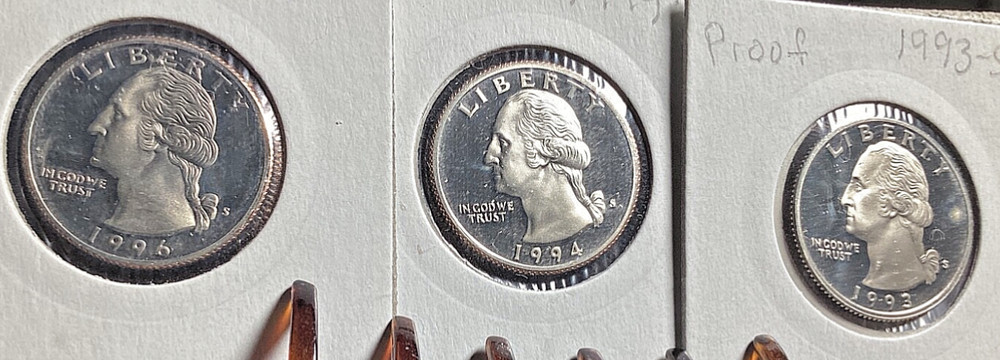 1993S, 1994S, 1996S Proof Washington clad Quarters