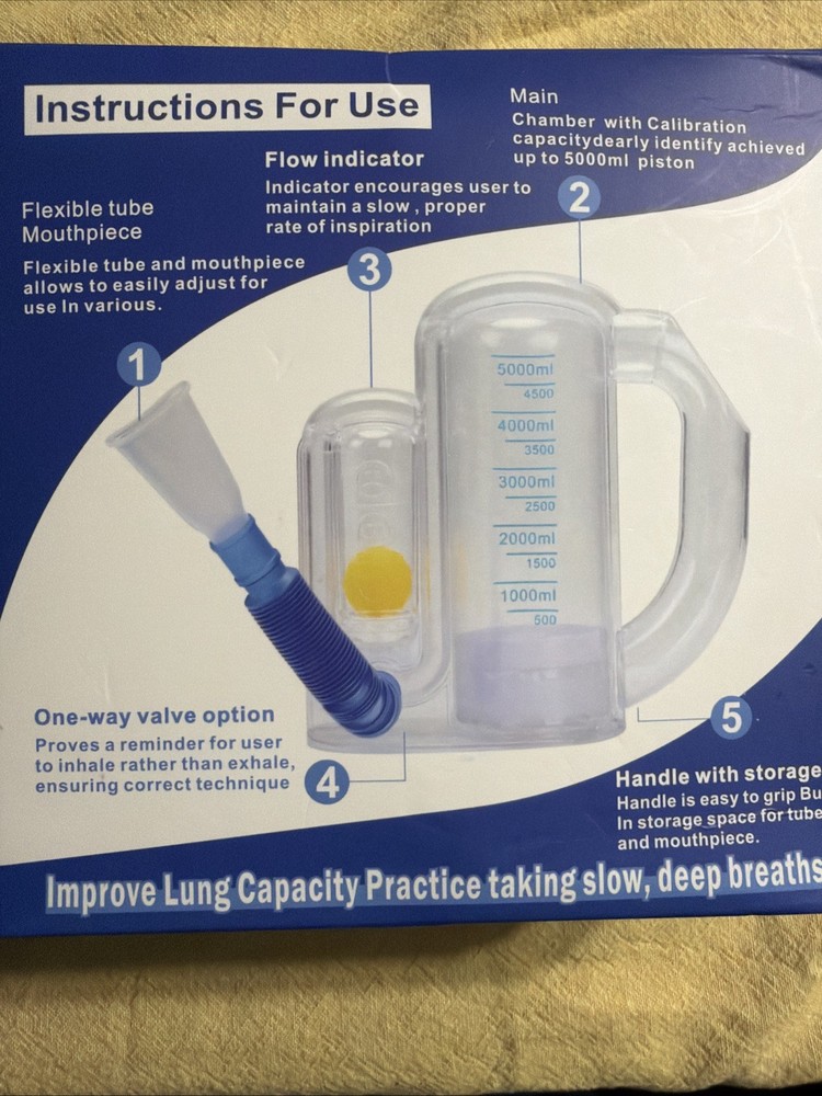 Breathing Exercise Device for Lungs Deep Breathing, Incentive Spirometer 5000ml