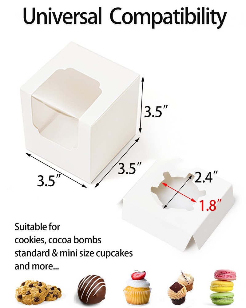 Cupcake Boxes 50 Pcs White Individual Cupcake Box Single Container Cardboard Hol