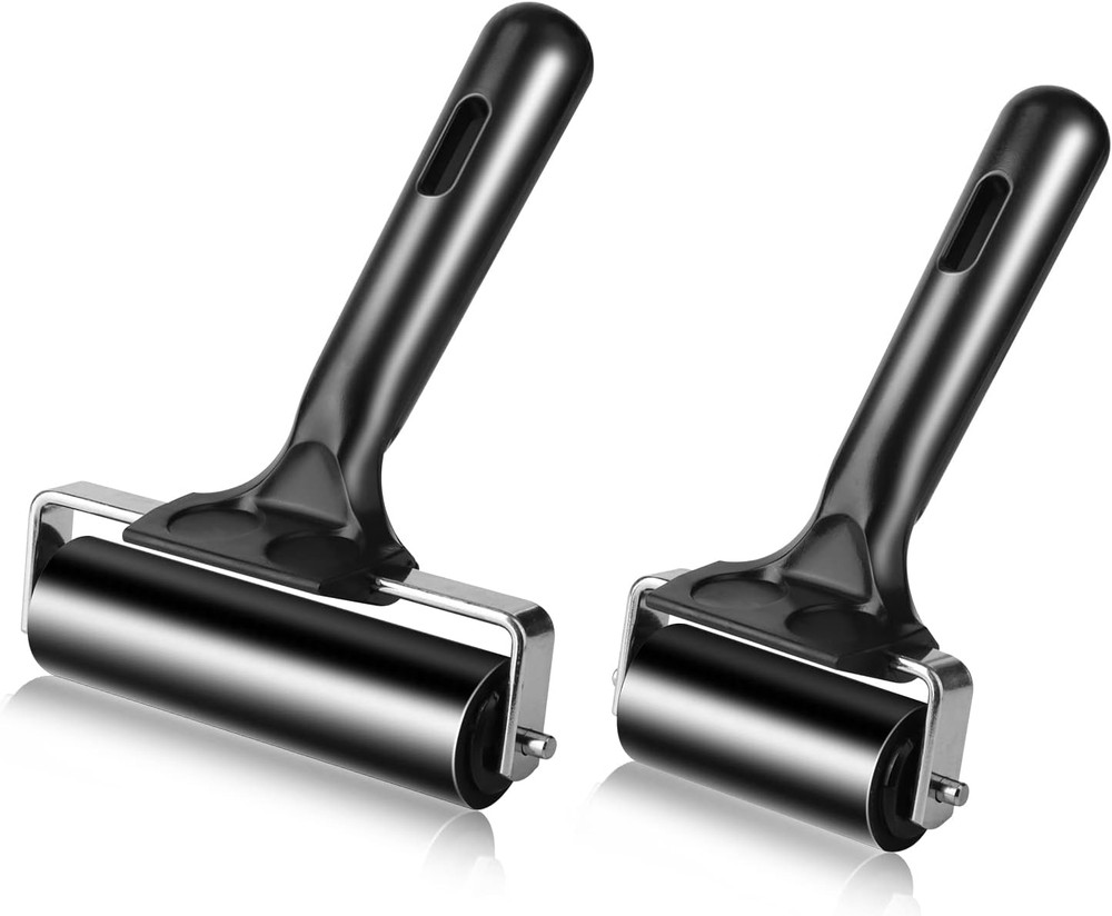 2Pcs Rubber Roller Brayer Rollers Hard Rubber 4 and 2.2 Inch for Printmaking (Bl