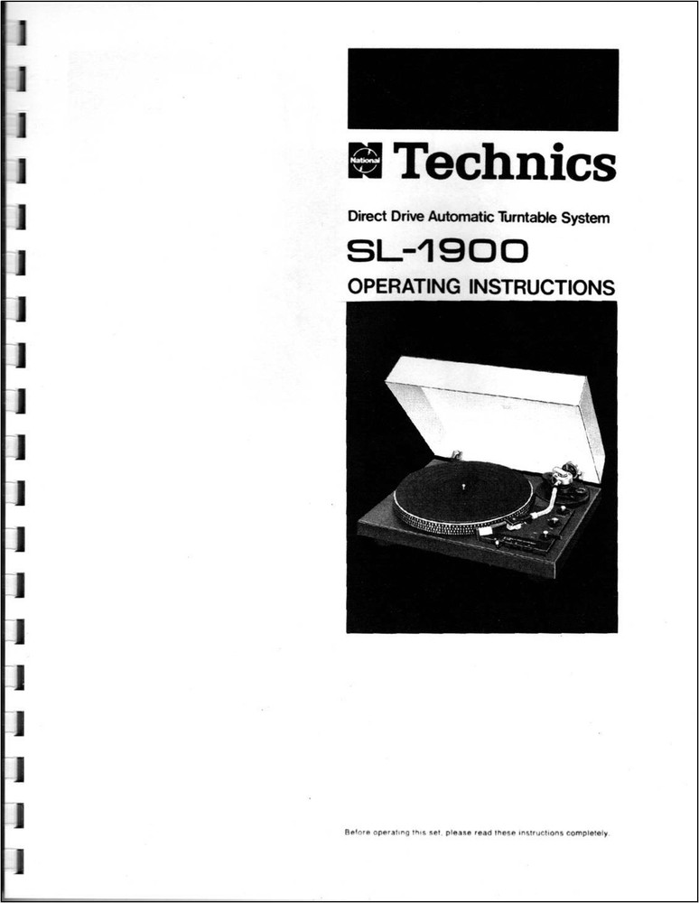 Technics SL-1900 Turntable Owners Manual