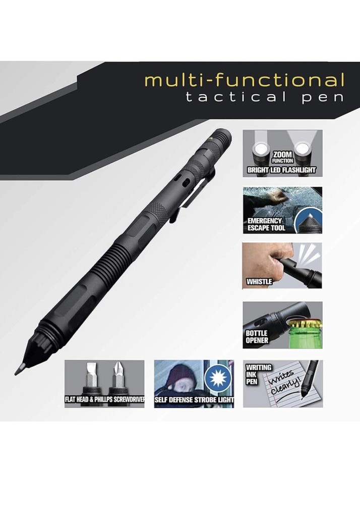Multifunction Tac Pen Flashlight 9 in 1 Tool Kit Camping Compact Lightweight New