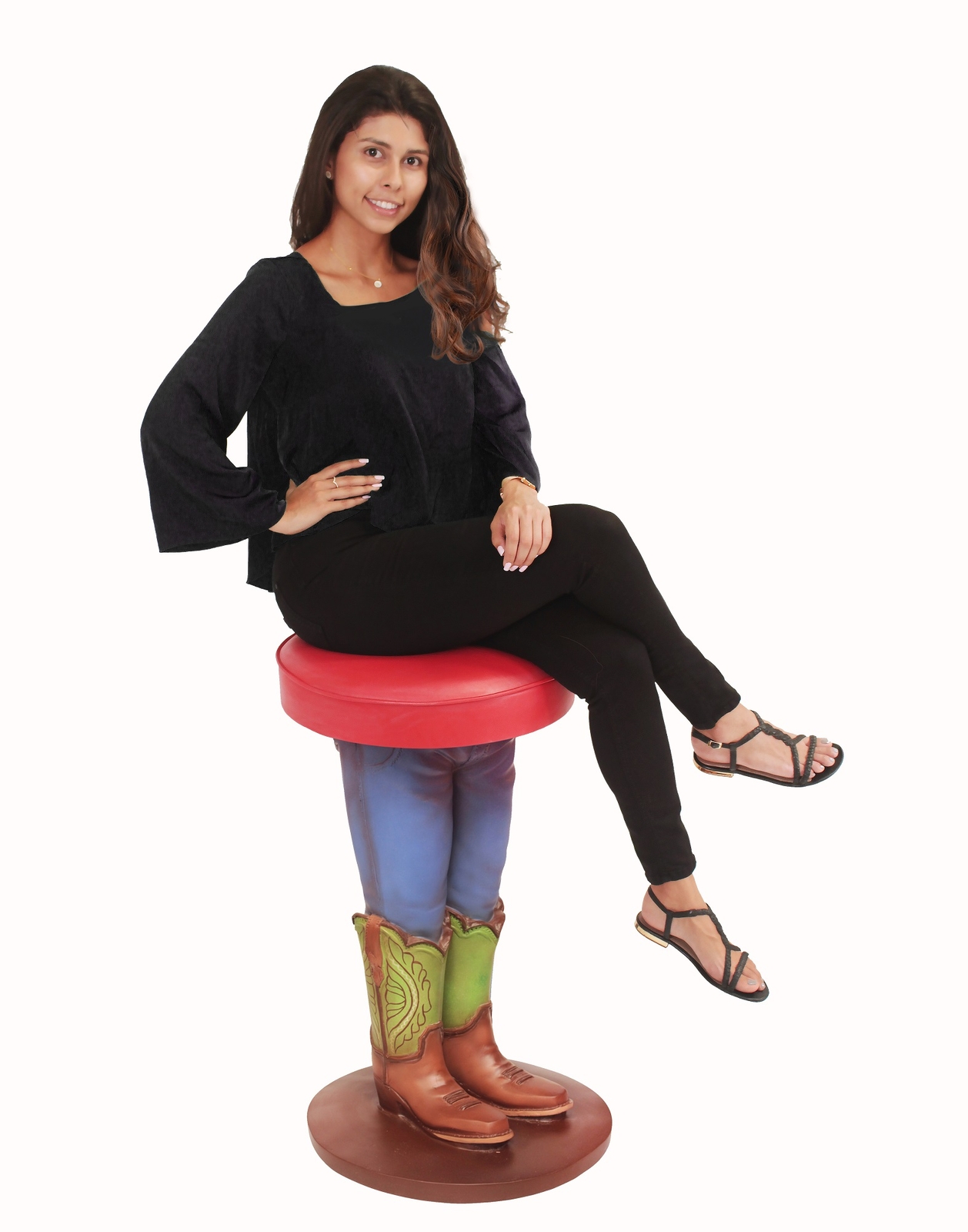 Cowboy Bar Stool in Jeans and Green Boots - Bar Stool - Home Decor