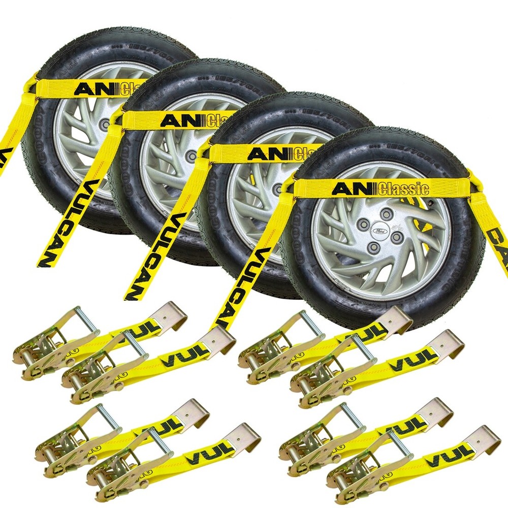 VULCAN Flat Bed Side Rail Car Tie Down - Flat Hooks, 4 Pack - 3300 lbs SWL