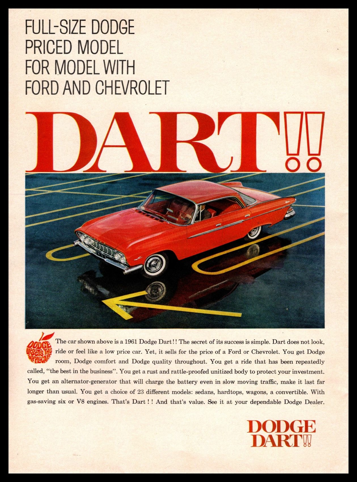 1961 Dodge Dart Phoenix 4-Door Sedan 6 "Dodge Upsets The Applecart" Print Ad