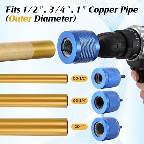 Copper Pipe Cleaner for Drill Set Includes External Stainless 1/2", 3/4", 1" 9