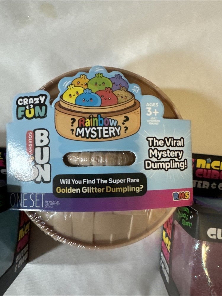 2- Nee Doh Nice Cube Glitter And Glow + 1 Squishy Bun Crazy Fun Dumpling, ALL 3.