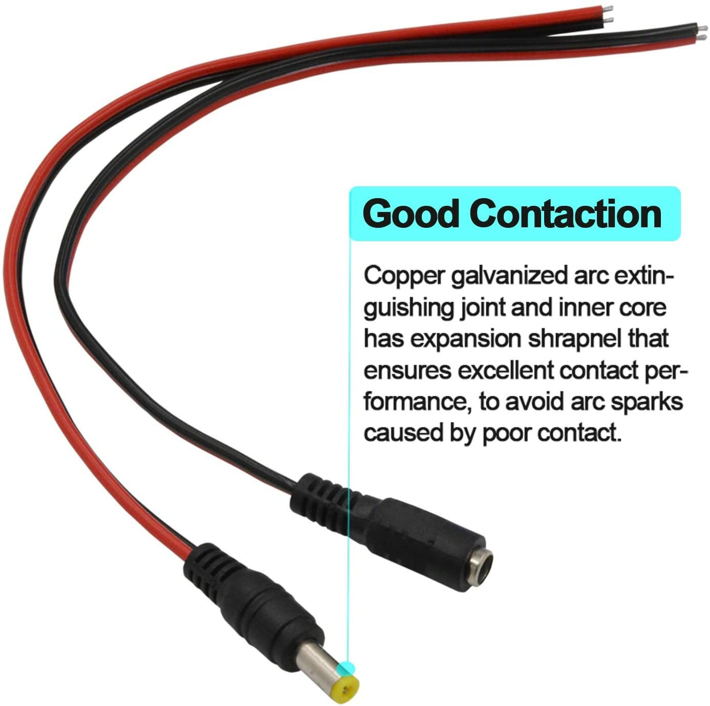 Wire Port Male + Female DC Power Jack Connector Plug 2.1 x 5.5mm Audio CCTV LED