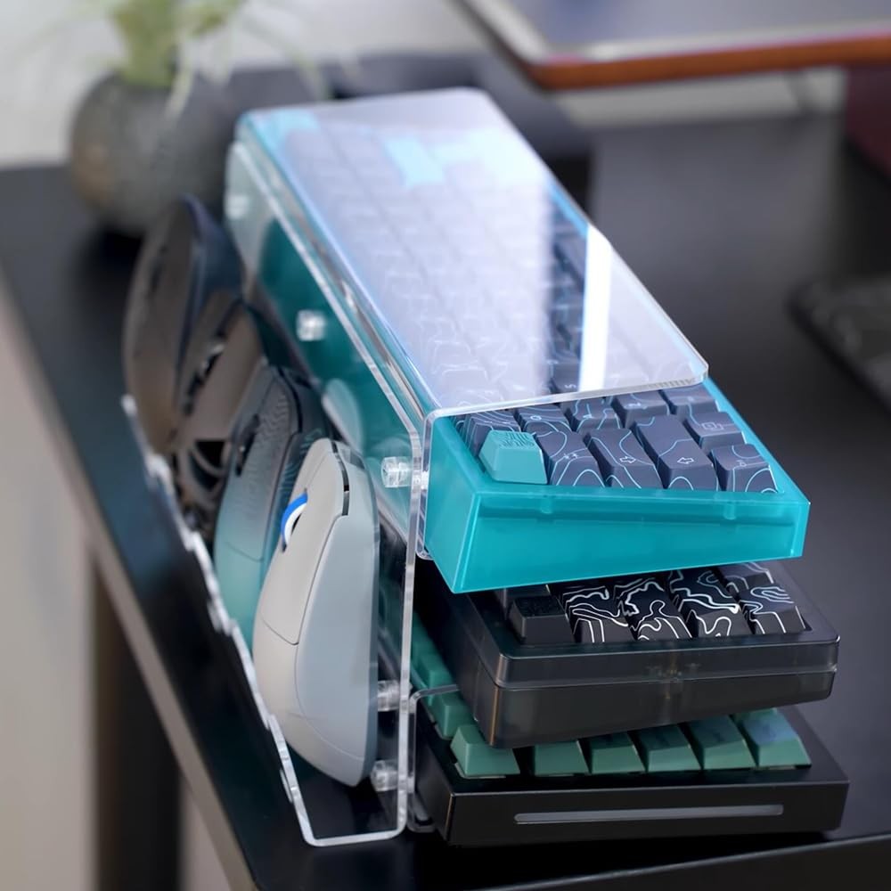 Keyboard Stand Desktop 3 Layer Acrylic Gaming Mouse Storage Dustproof Clear