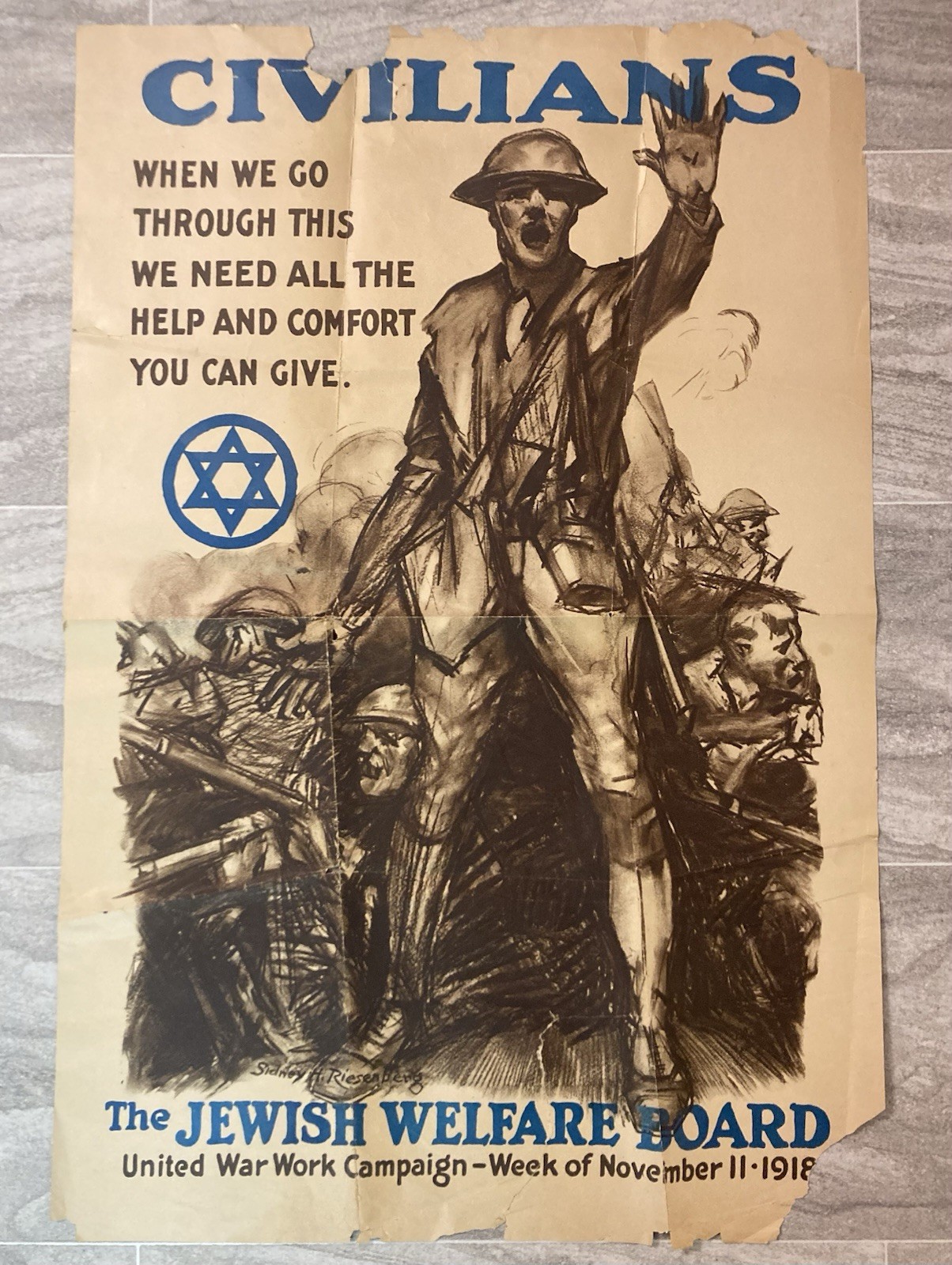 ORIGINAL 1918 WW1 UNITED STATES MILITARY POSTER CIVILIANS JEWISH WELFARE BOARD