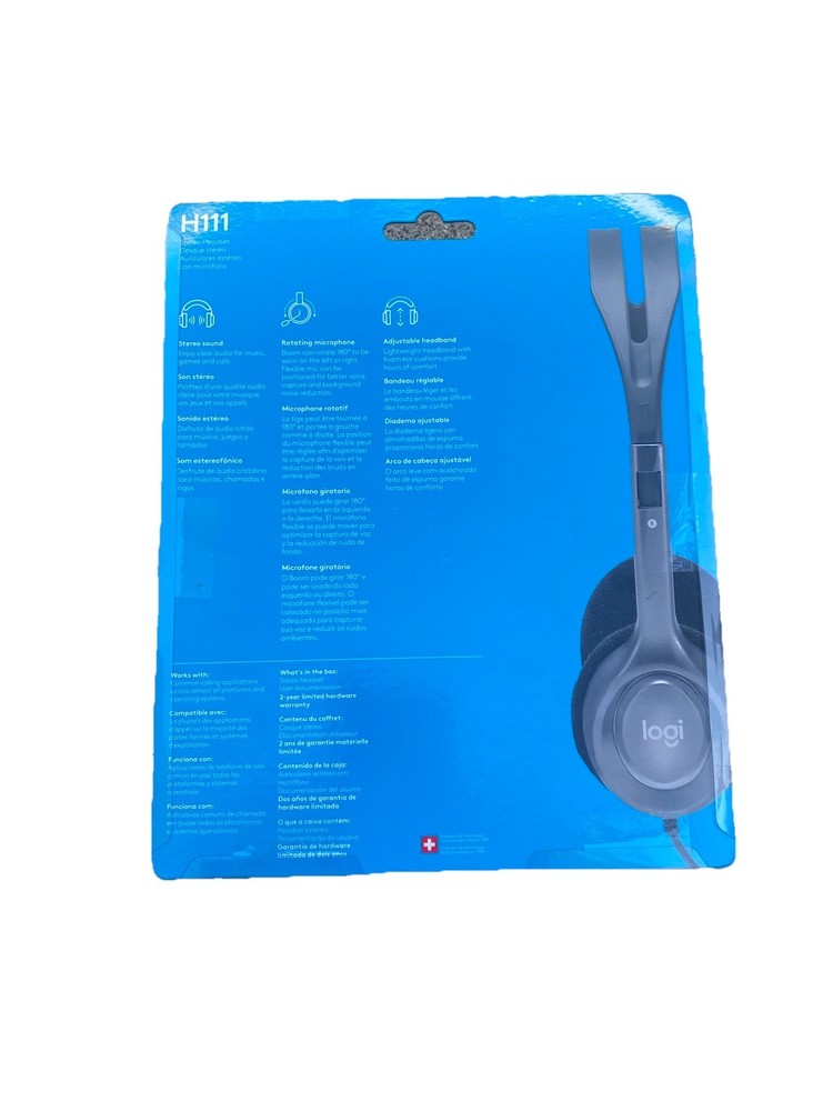 Logitech H111 Stereo Headset Rotating Microphone Adjustable Headband
