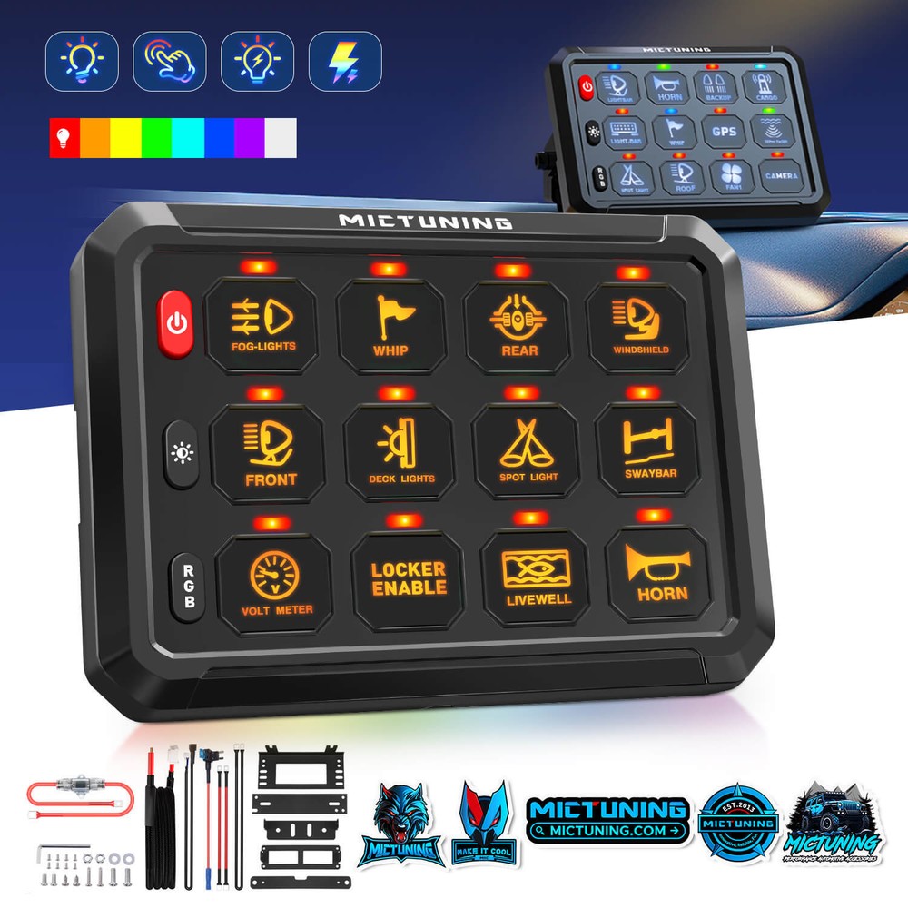 MICTUNING P1B RGB 12 Gang Switch Panel, Momentary Strobe Flash Pulsed Switch Pod