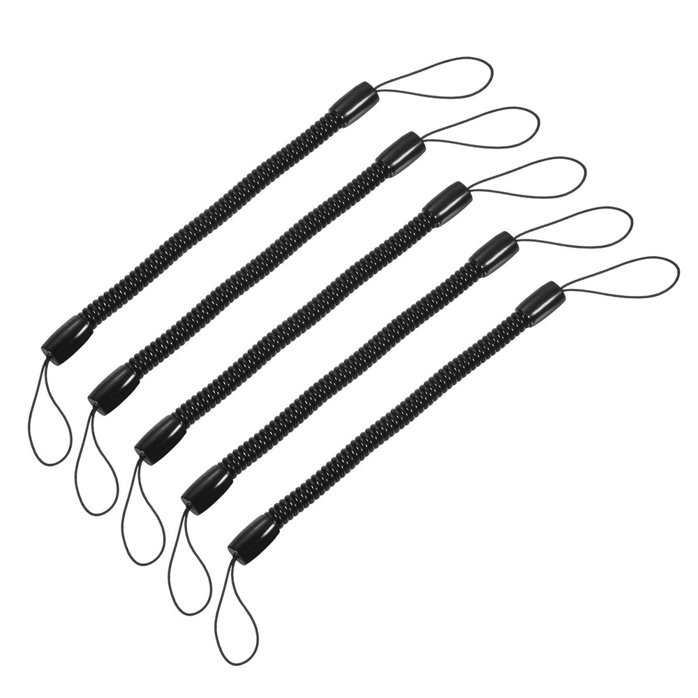 5 Pack Retractable Spring Coil Strap, Plastic Keys Holder (BLack, 5-inch)