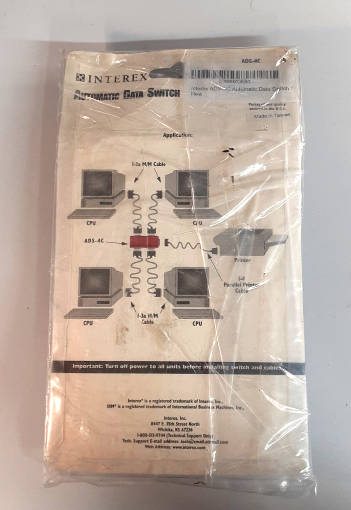 Interex Automatic Data Switch ADS4C 4 Computers To Share 1 Parralel Printer