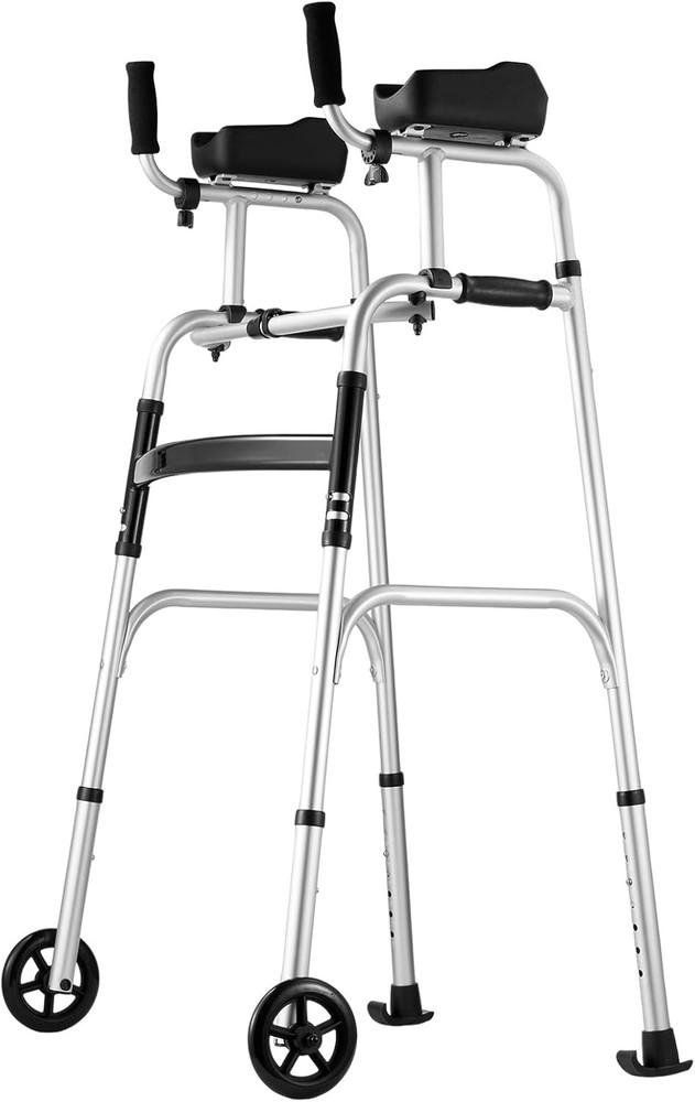 2 in 1 Folding Walker & Removable Armrests, Height Adjustable Foldable Wal