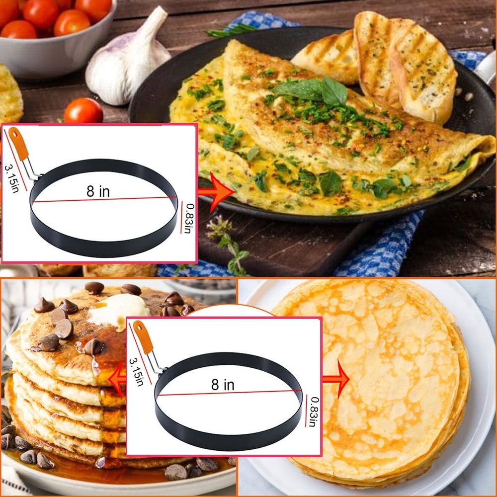 2 Packs 8 Large Omelette Ring for Griddle,8 Inch Stainless
