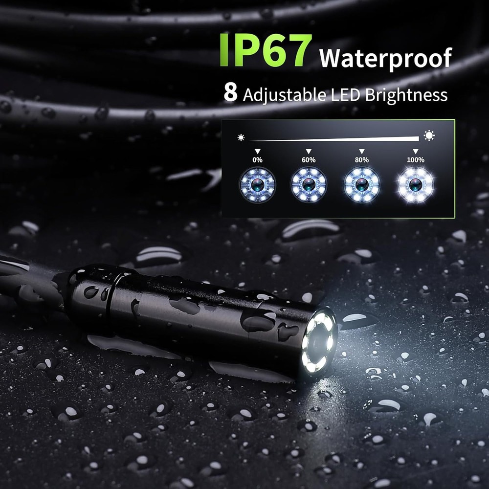 Endoscope Camera with Light, 4.3" Inspection Camera, 1920P HD Borescope Green