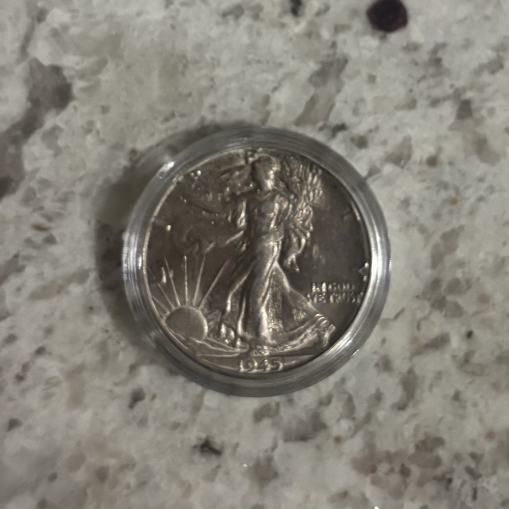 1945 Walking Liberty Half Dollar, 90% Silver, nice condition, encased)